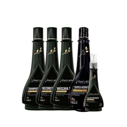 Kit Acetinada Completo Raiz Latina Shampoo Reconstrutor Recondicionador Super 5 Em 1