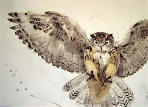 Owl flying Painting by Olga Belyaeva - Fine Art America