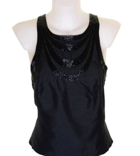 New Women S French Connection Strappy Cami Crop Silk Top Beaded Black