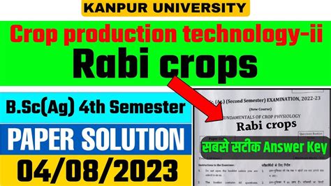 Crop Production Technology Rabi Crops Answer Key Crop Production