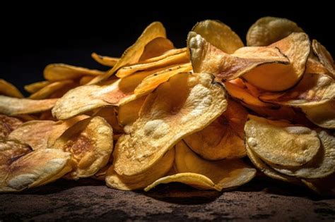 Premium Ai Image Closeup Of Pile Of Thin And Crispy Potato Chips