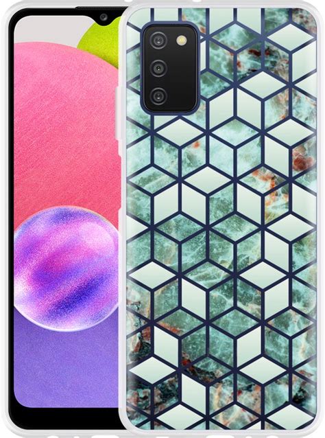 Samsung Galaxy A03s Hoesje Groen Hexagon Marmer Designed By Cazy