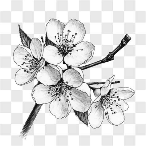 Descarga Hermoso Dibujo En Blanco Y Negro De Rama De Manzano Con Flores