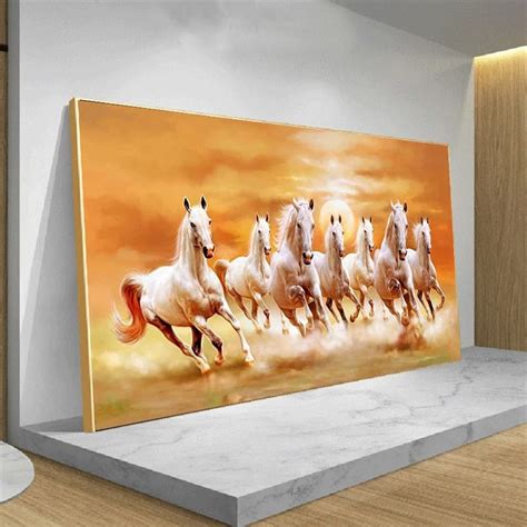 Seven Running White Horse Painting – Artistic Luxuries