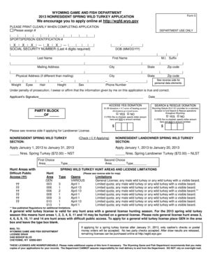 Fillable Online Wgfd Wyo 2013 NONRESIDENT SPRING WILD TURKEY