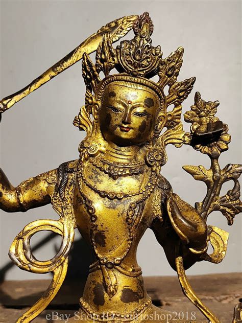 Old Tibet Buddhism Bronze Gilt Wenshu Manjushri Buddha Lotus