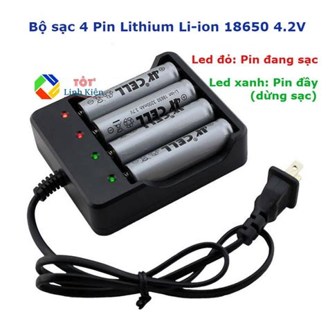 Bộ Sạc 4 Pin Lithium Li Ion 18650 3 7V 1200mA NGẮT KHI ĐẦY