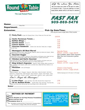 Fillable Online Rtp Fax Catering Formsubway Fax Catering Form Rev