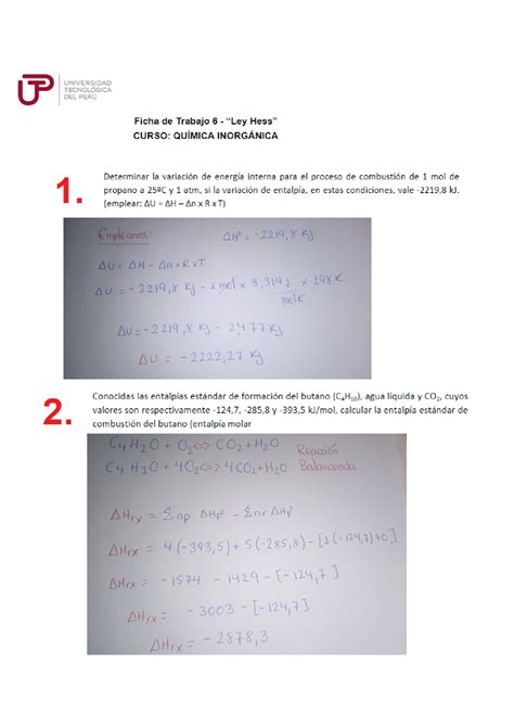 Solution Ficha De Trabajo Ley Hess Studypool