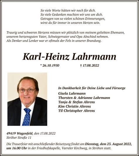 Traueranzeigen Von Karl Heinz Lahrmann Trauer Kreiszeitung De