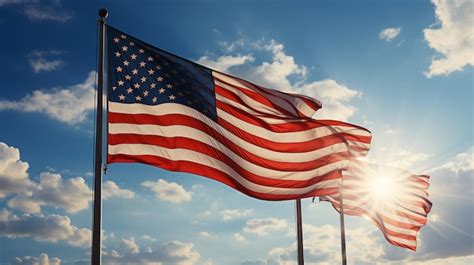 Premium Photo American Flags Flying At Full Mast In A Clear Wallpaper