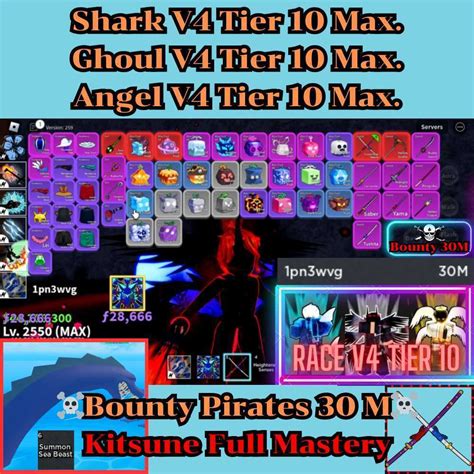 Account Blox Fruit Bounty Pirates 30M Lv 2550 Max Kitsune Full