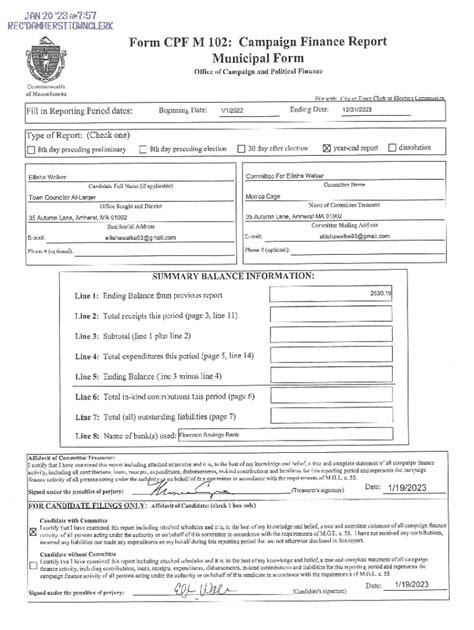 Fillable Online Form CPF M 102 Campaign Finance Report Municipal Form