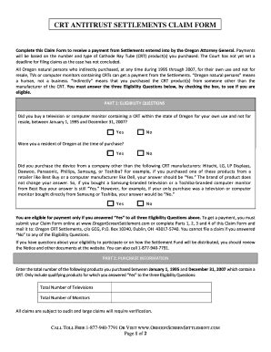 Fillable Online Crt Antitrust Settlements Claim Form Fax Email Print