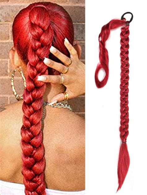 Long Braided Ponytail Extension Inch Red Wrap Around Hair Extensions