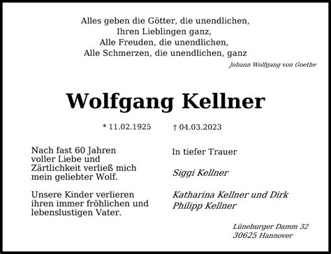 Traueranzeigen Von Wolfgang Kellner Trauer Anzeigen De