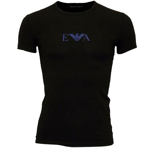 Emporio Armani Stretch Cotton Placed Logo Crew Neck T Shirt Black Blue