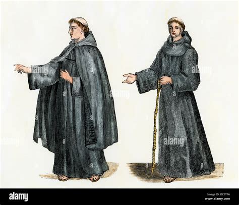 Franciscan Monk Or Grey Friar Shown With And Without His Mantle Stock