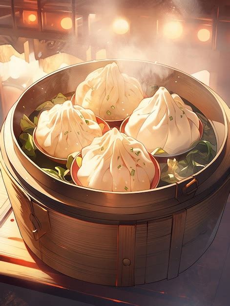 Premium Photo There Is A Wooden Basket Filled With Dumplings And