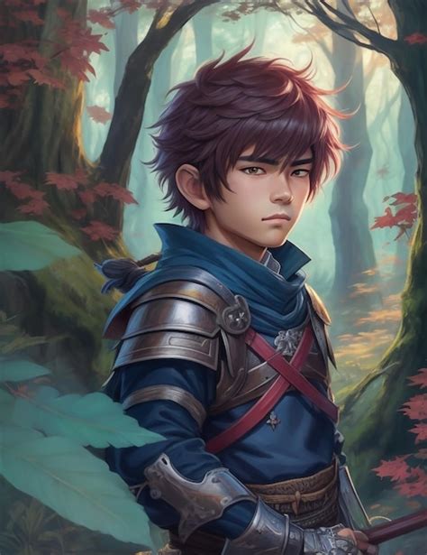 Premium AI Image | Anime style portrait of a young warrior in a magical ...