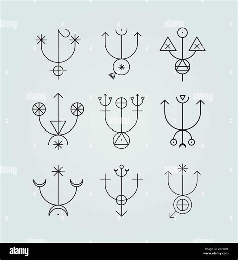 Set Of 9 Sigil Symbols Line Icons Mystical Magical Artwork Drawing