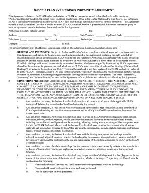 Fillable Online Elan Create Ion Elan Bindings Indemnity Agreement