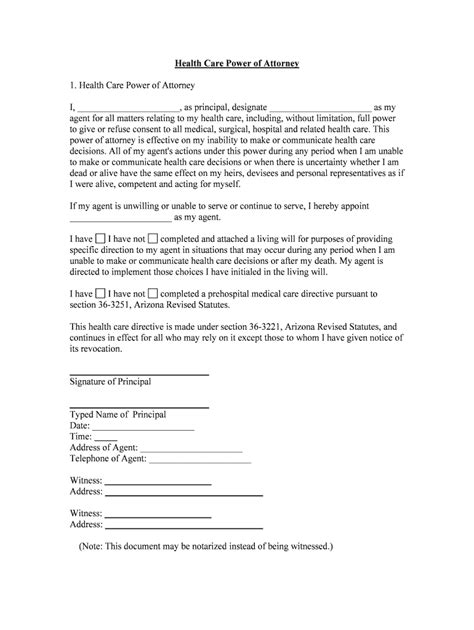 Medical Power Of Attorney Printable Arizona