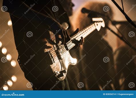 Electric Bass Guitar Player On The Stage Stock Photo Image Of Person