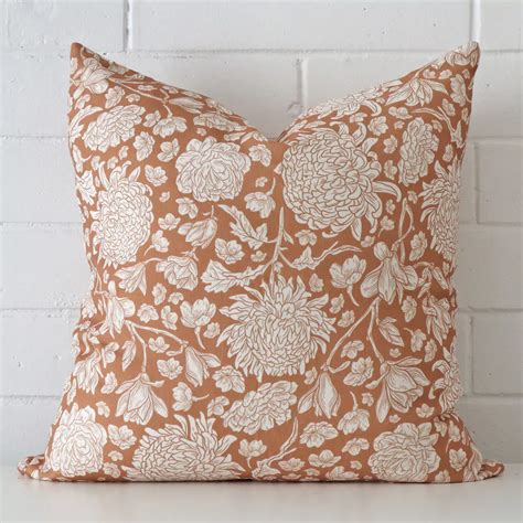 Aria Linen Terracotta Floral Cushion Cover