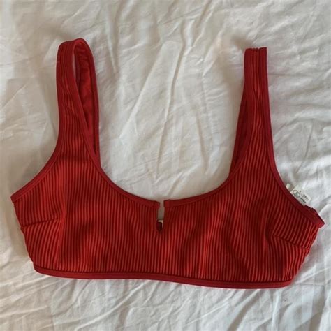 Red Ribbed Hollister Bikini Top Super Flattering And Depop