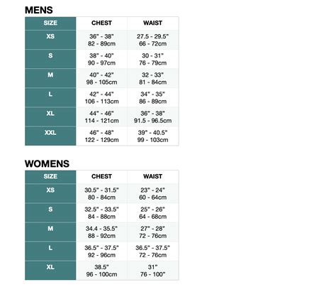 Billabong Size Charts – Dingle Surf