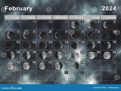 February 2024 Lunar Calendar, Moon Cycles Stock Illustration ...