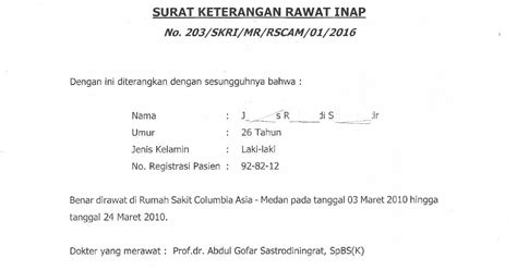 Detail Contoh Surat Keterangan Rawat Inap Rumah Sakit Koleksi Nomer