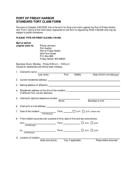 Fillable Online Standard Tort Claim Form Documents Contained In The