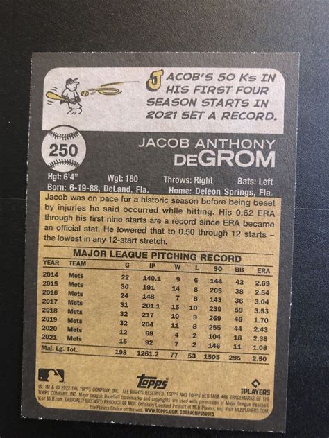 2022 Topps Heritage Jacob DeGrom 250 New York Mets EBay