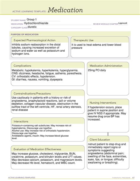 Ati Medication Hydrochlorothiazide Active Learning Templates