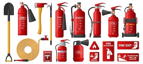 Premium Vector | Firefighting, fire protection equipment, fire extinguisher, emergency signs ...