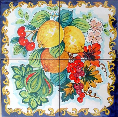 Hand Painted Ceramic Tile Mural Lemons And Citrus Baroque Style