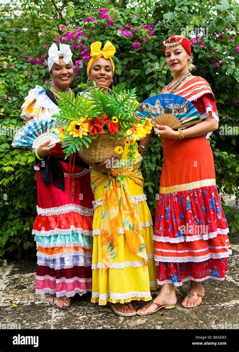 Cuban Ladies In Traditional Dress Plaza De Armas Old Havana Havana