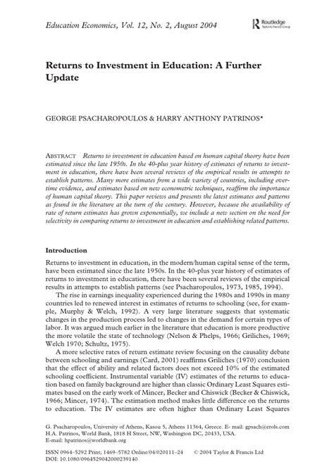 (PDF) Returns to Education in Developing Countries