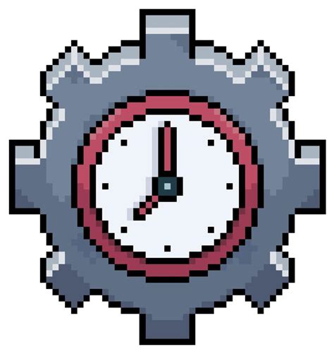 Pixel Art Gear With Clock Vector Icon For Bit Game On White Background