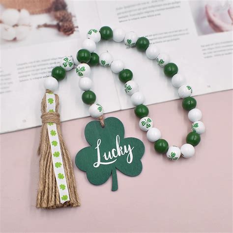 Wood Bead Garlands St Patricks Day Decorations Desk Decor St Patricks