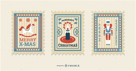 Christmas Postage Stamp Design Set Vector Download