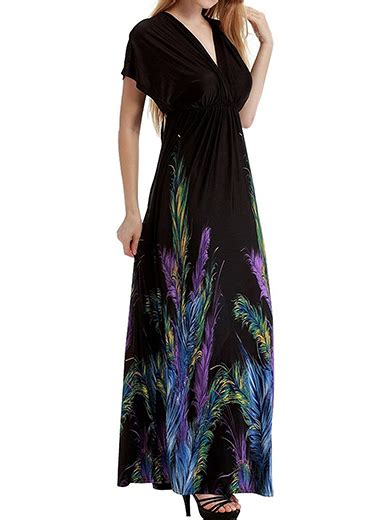 Plus Size Kimono Style Maxi Dress Short Sleeves V Neck Navy Blue