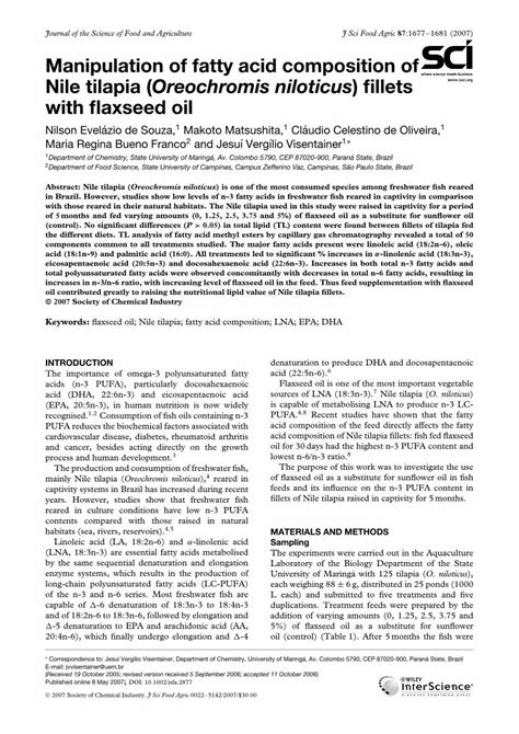 PDF Manipulation Of Fatty Acid Composition Of Nile Tilapia