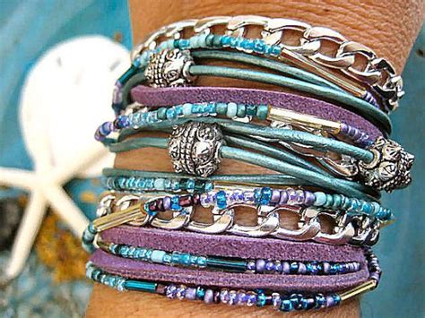 Boho Chic Endless Leather Wrap Chunky Beaded Bracelet With Silver