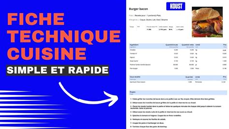 Créer une fiche technique cuisine simple et rapide YouTube