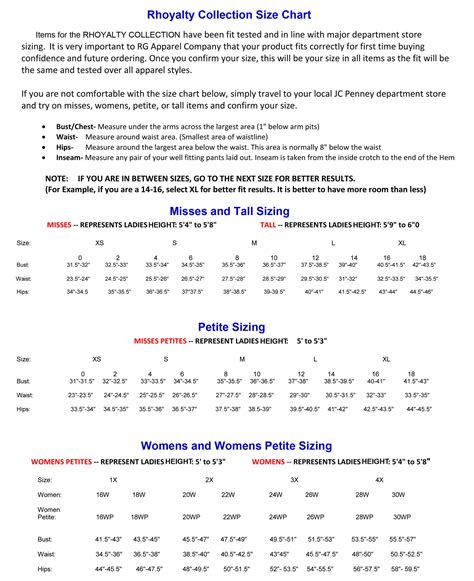 SIZE CHART - RHOyalty by RG Apparel Co.