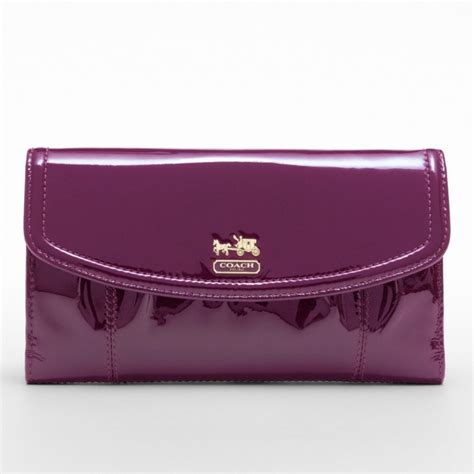 Coach Madison Patent Checkbook Wallet In Brassplum Purple Lyst