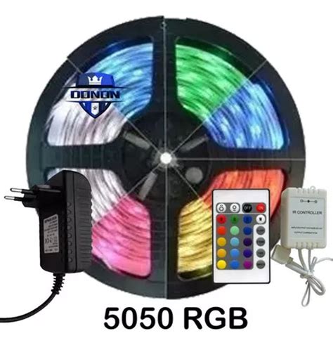 Tira LED Bivolt RGB De 5 M 16 Colores 5050 Fuente Y Control Remoto